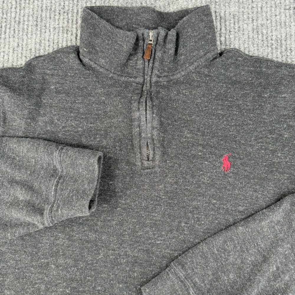 Polo Ralph Lauren 1/4‎ Zip Estate Rib Sweater Pullover Men Large Gray Pullover